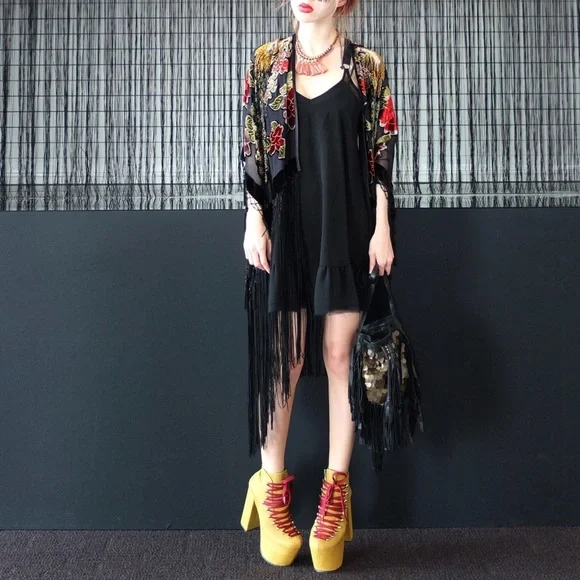 Hand crafted Boho Peacock Tassel Fringe Kimono - Picture 14 of 14